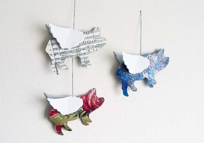 Winged Ceramic Pigs Mobile