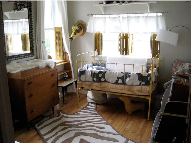 Yellow Metal Crib, Black Stripes