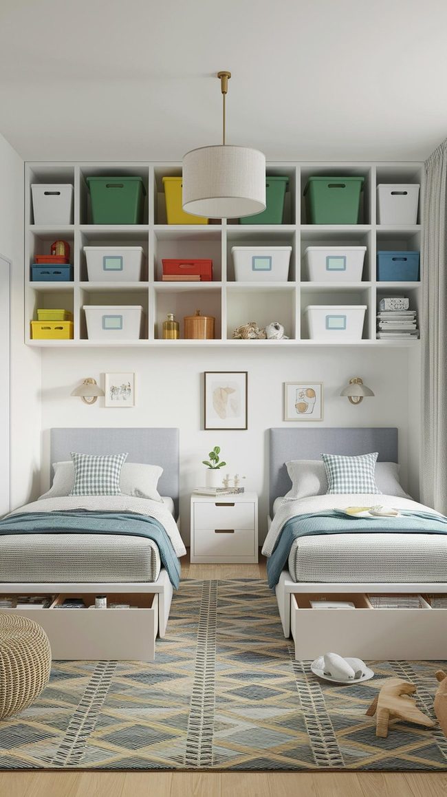 Blue And Green Labeled Storage Cubes