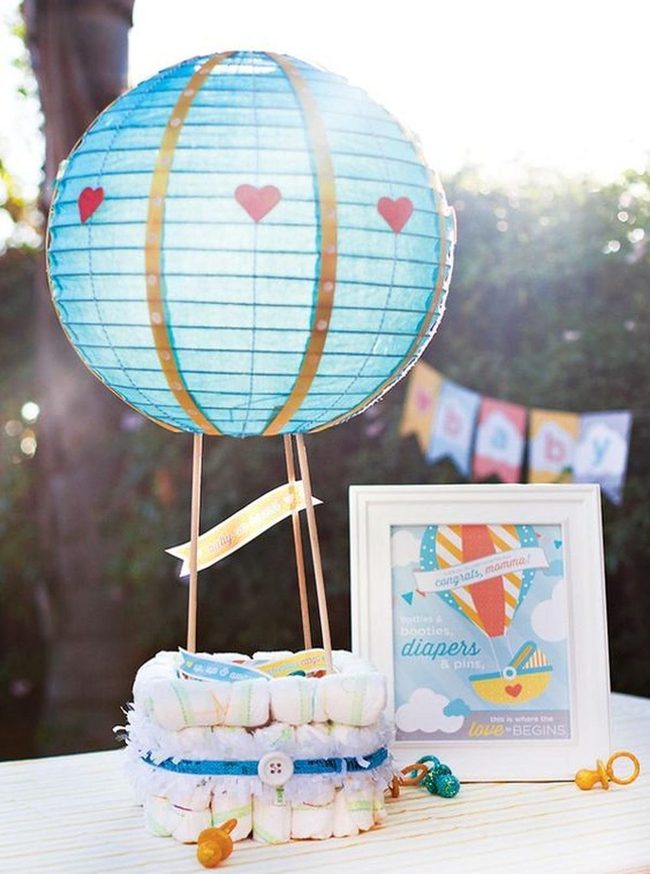 Red Heart Hot Air Balloon Diaper Cake