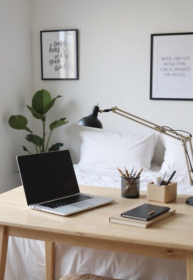 Warm Hardwood Desk With Smart Organization