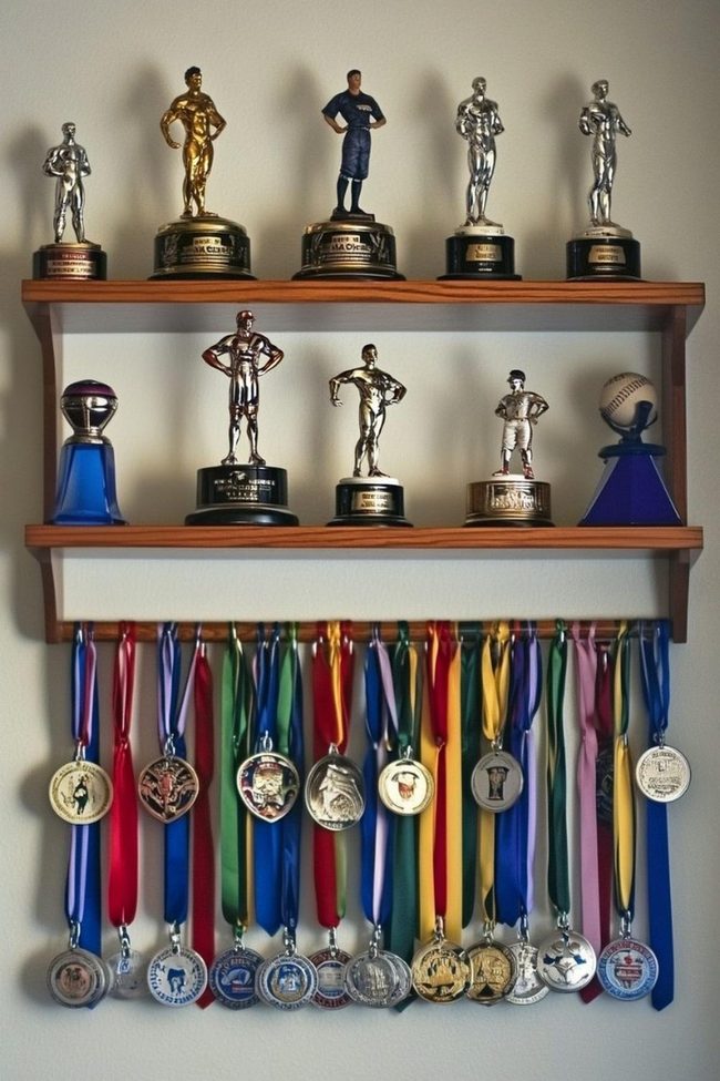 Golden Achievements On White Shelves