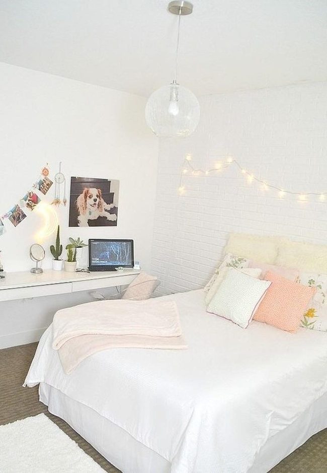 Soft White Bedroom With String Lights