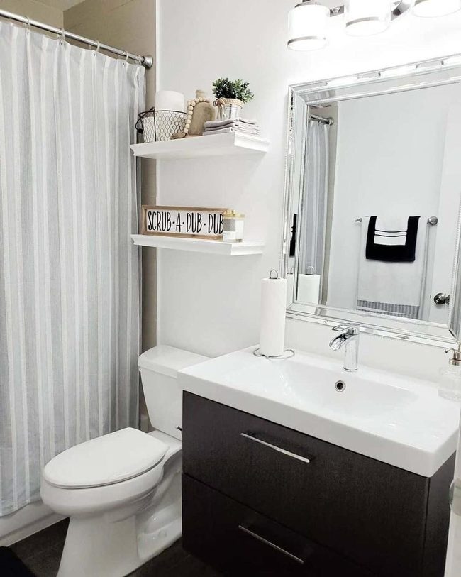 White Square Vanity, Silver Mirror