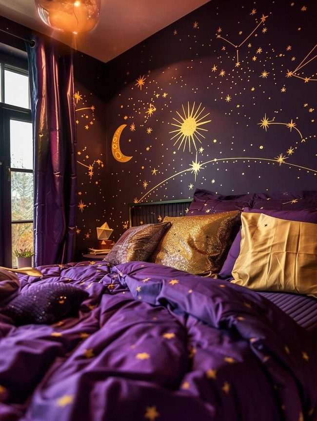 Dark Purple Walls Gold Constellations