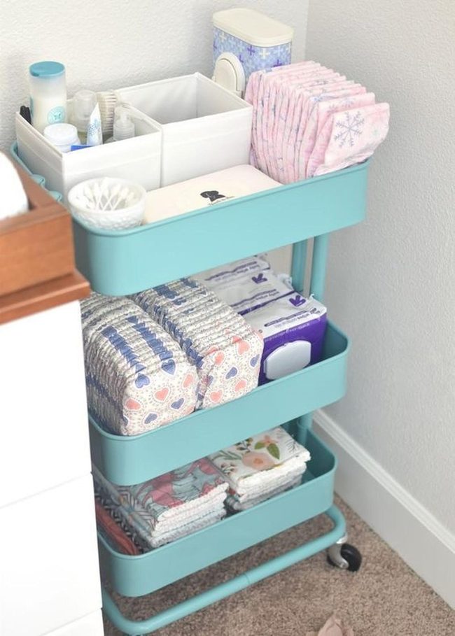 Teal Cart Pink Diaper Storage