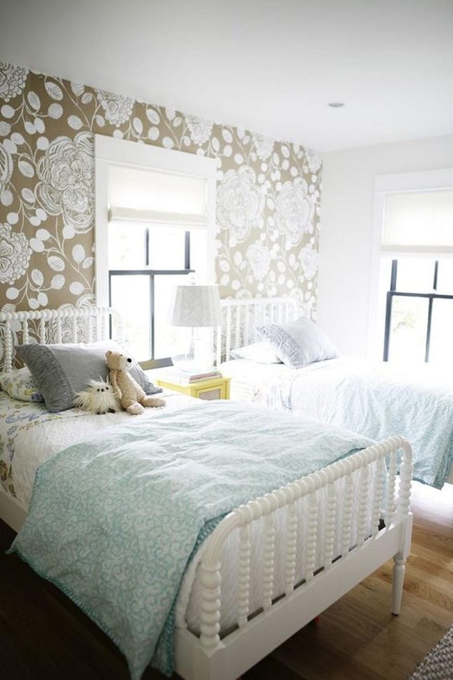 Twin Beds, Soft Blue Linens