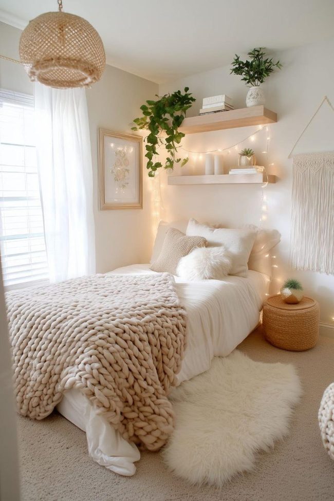 Beige Linen Bedroom With Woven Textures