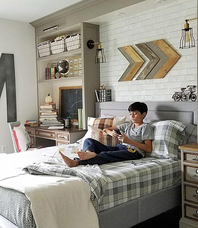 Wood And White Brick Bedroom
