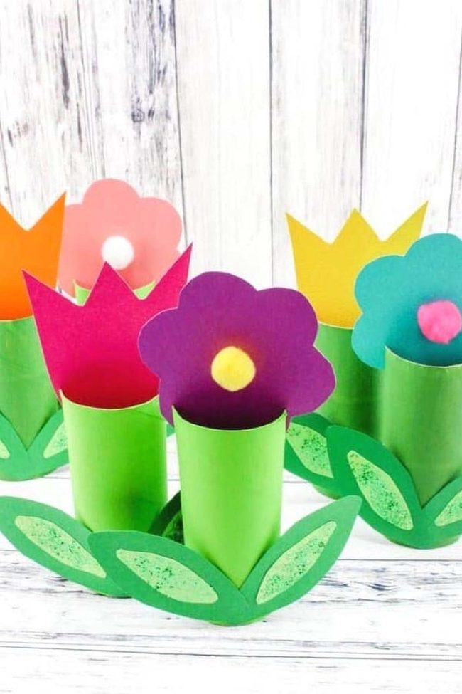 Painted Cardboard Roll Blooms