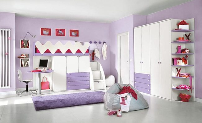 Purple Walls, Modern Loft Bed