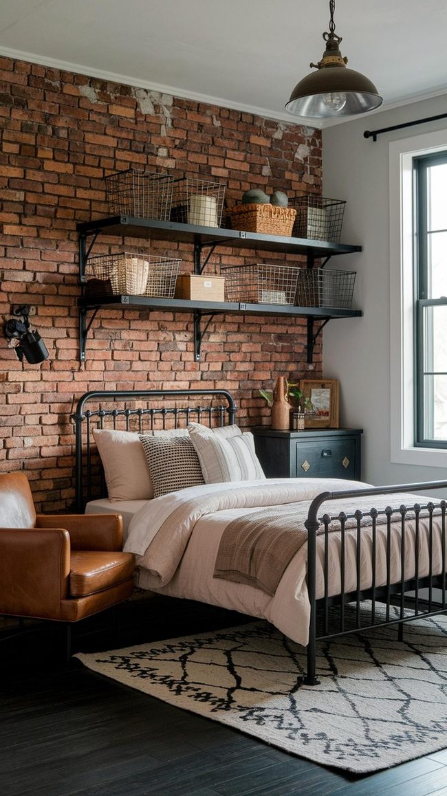 Raw Brick Industrial Teen Bedroom