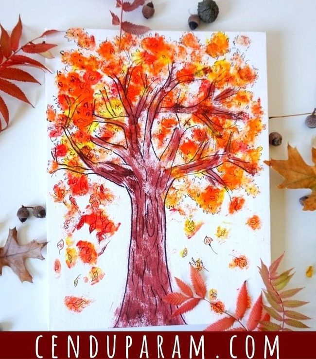 Cotton Ball Autumn Leaves