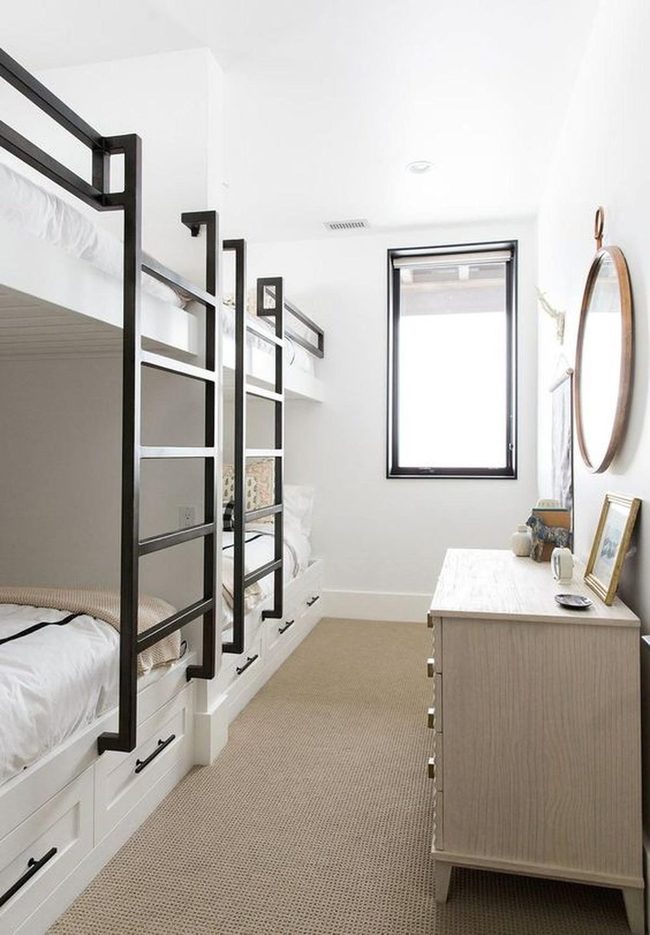 Dark Metal Bunks White Walls
