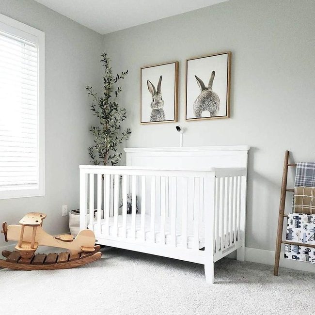 White Crib in Soft Gray Farmhouse