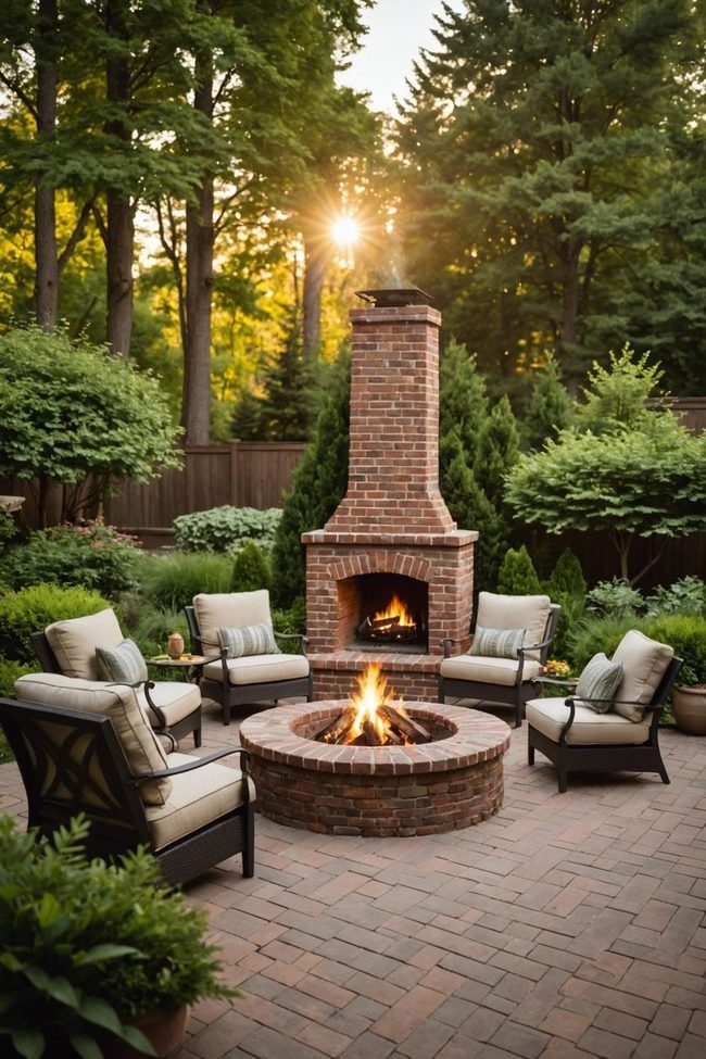 Brick Fireplace with Smokeless Gas Flames