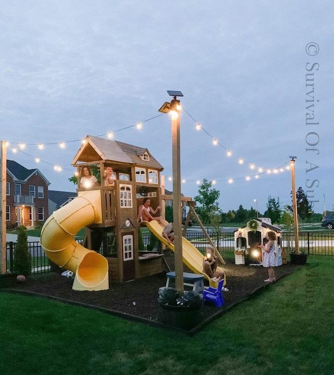 Wooden Playhouse With Twilight Lights