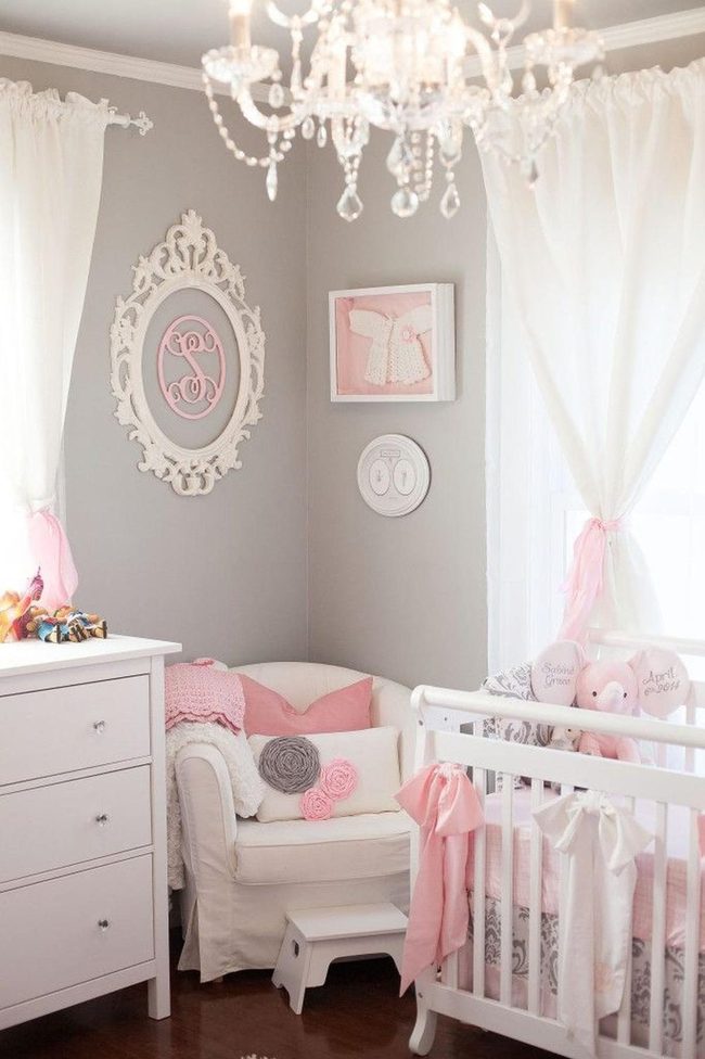 Pink Monogram Nursery With Gray Walls