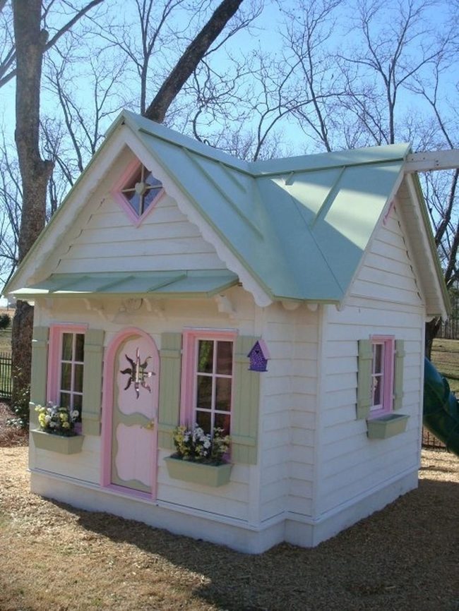 White Cottage Pink Flowers Green Shutters