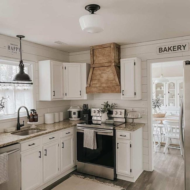 Gray Stone Countertops, White Farmhouse Kitchen