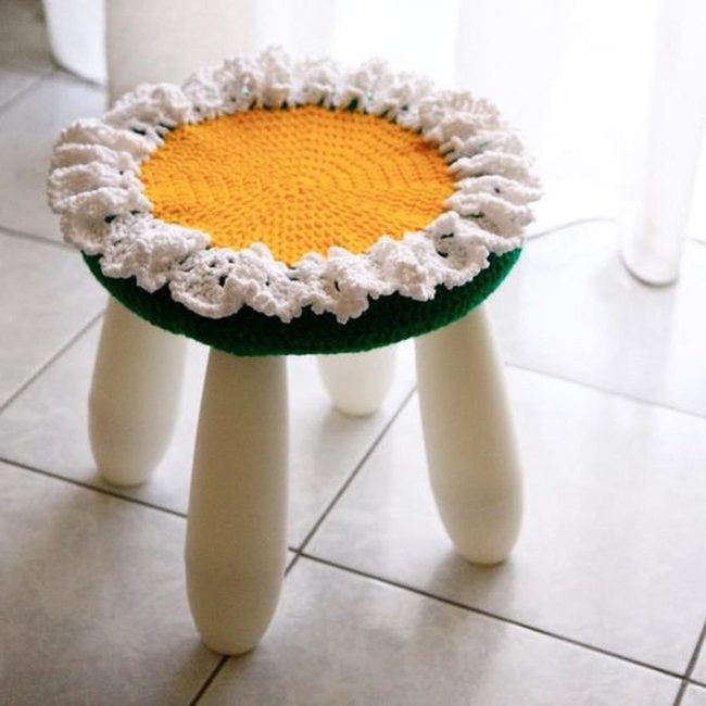 Yellow Crochet Flower Stool