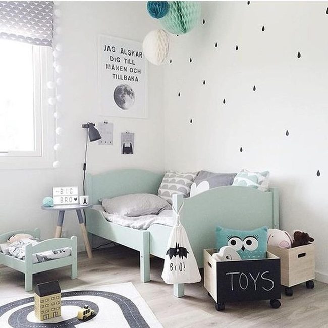 Mint Green Kids Room With Paper Decorations