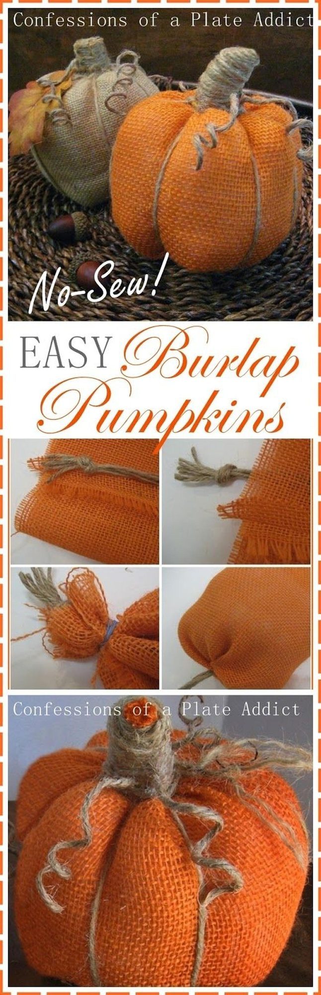 Burlap Pumpkins With Jute Ridges