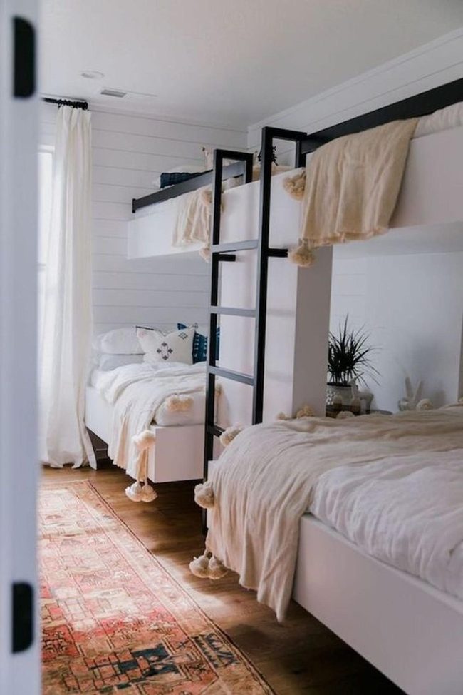 Twin Bunk Beds With Black Ladders