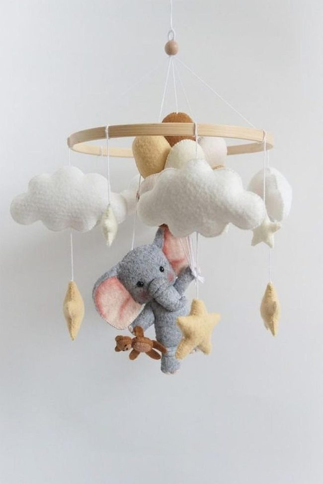 Wool Elephant Nursery Mobile