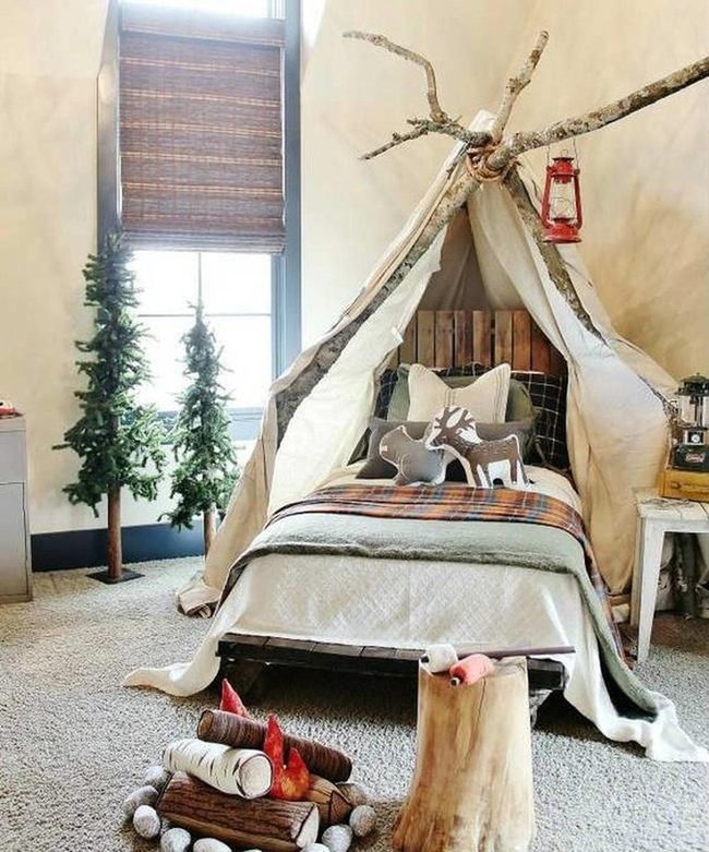 Wooden Teepee Bedroom Campfire