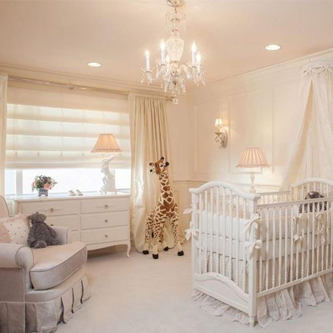 Cream Nursery With Crystal Chandelier