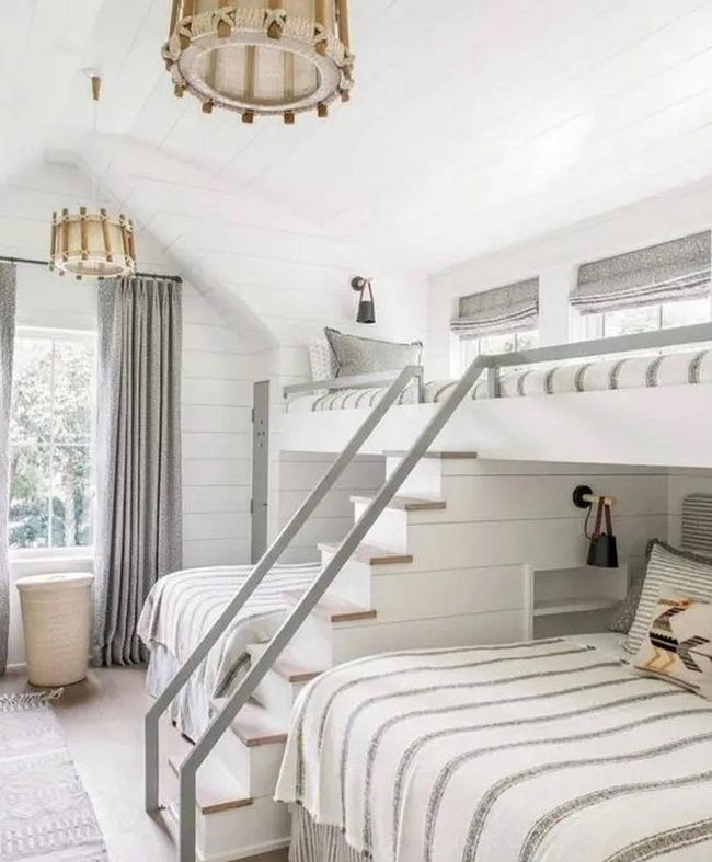 Wooden Bunk Beds, Light-Filled Bedroom