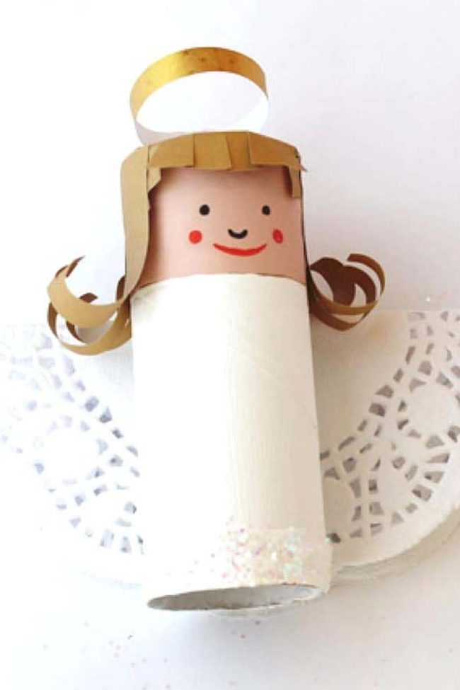 Toilet Paper Roll Angel With Gold Glitter