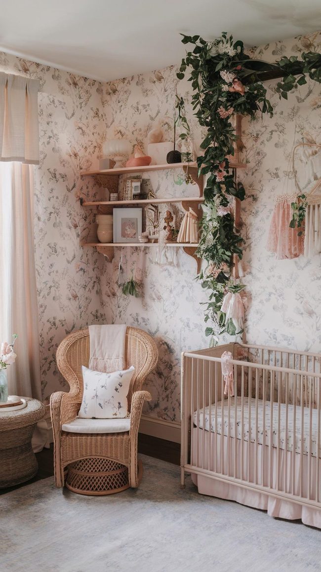 Blush Pink Garden Nursery Wallpaper