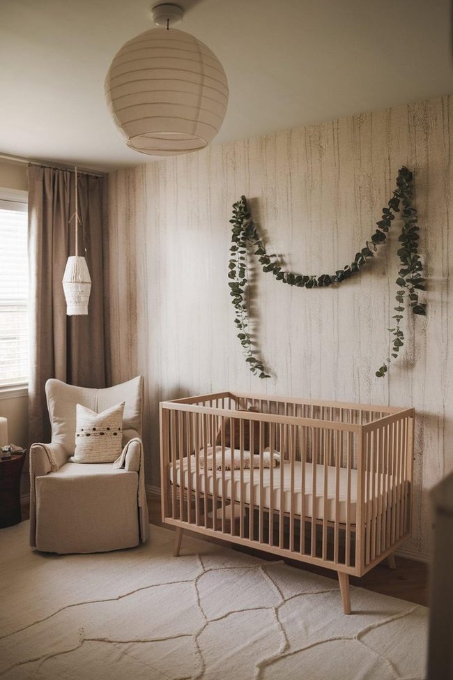 Beige Walls Green Garland Nursery