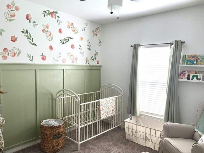 Gray Nursery with Sage Apple Wall