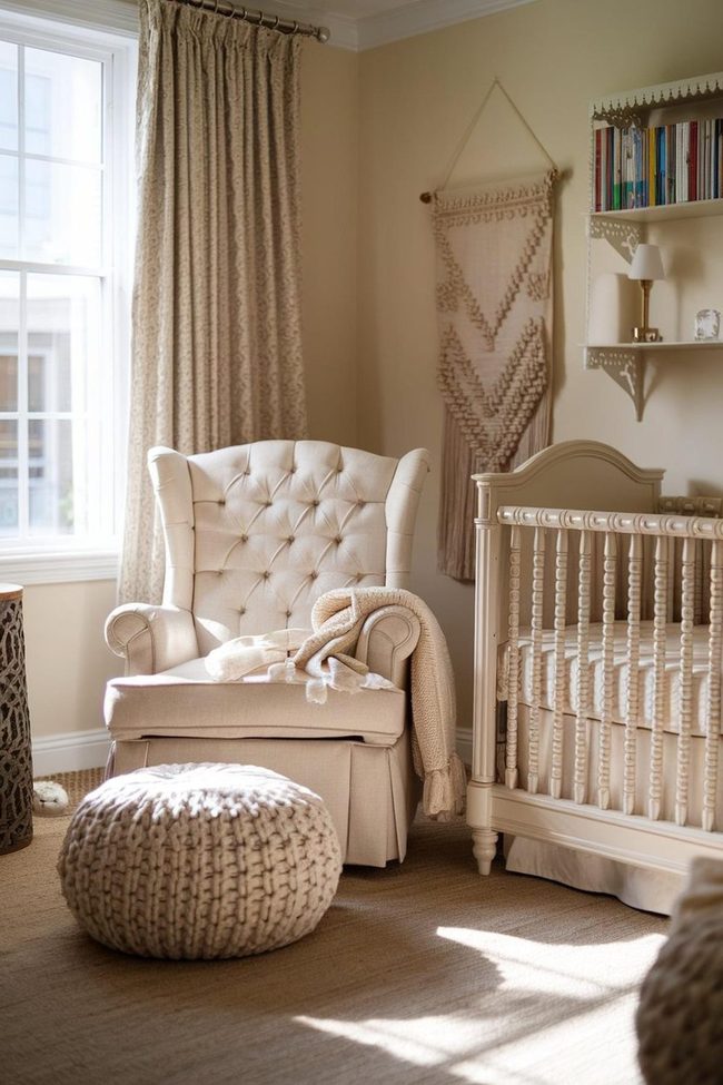 Cream Spindle Crib with Macrame