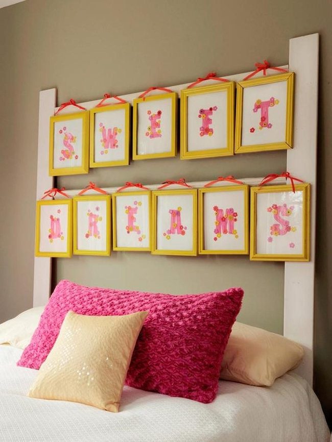 Yellow Frames Pink Florals Gray Walls