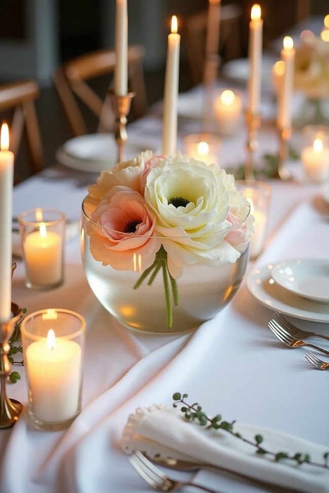 Clear Glass Flowers With Floating Candles