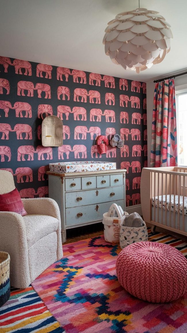 Saturated Color Walls With Layered Patterns