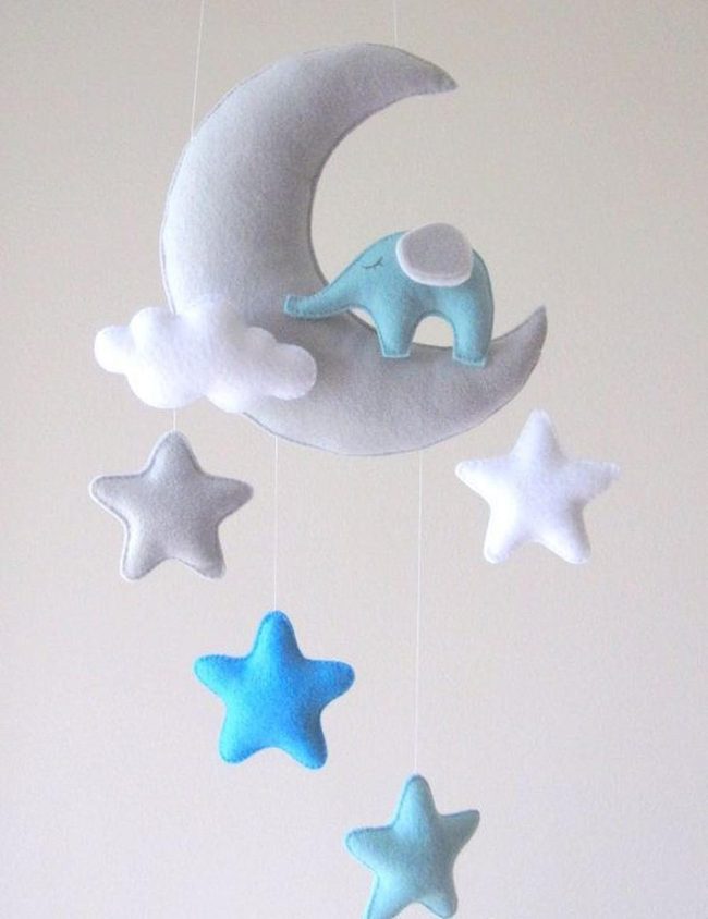 Gray Moon With Blue Elephant