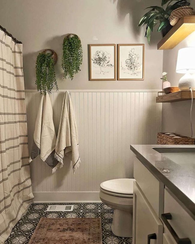Cascading Green Walls White Trim