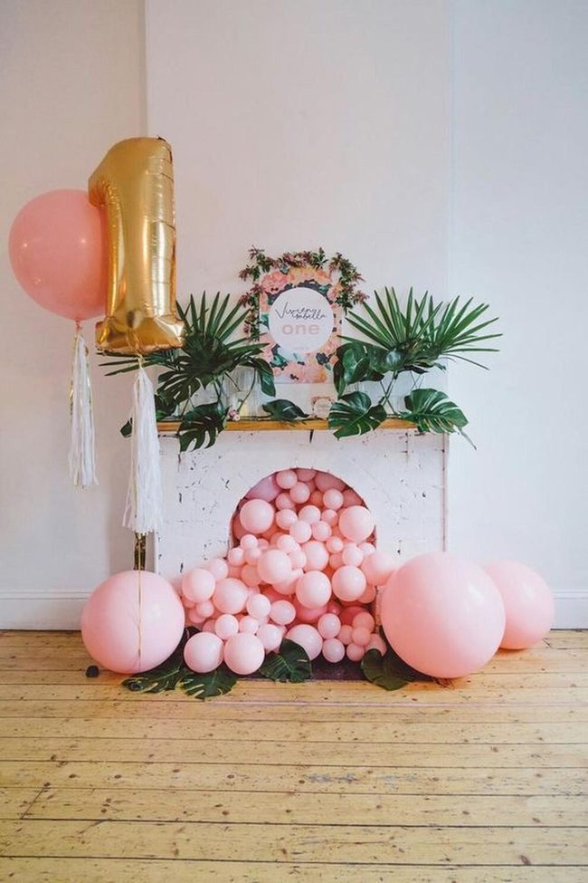 Pink Balloon Fireplace Celebration