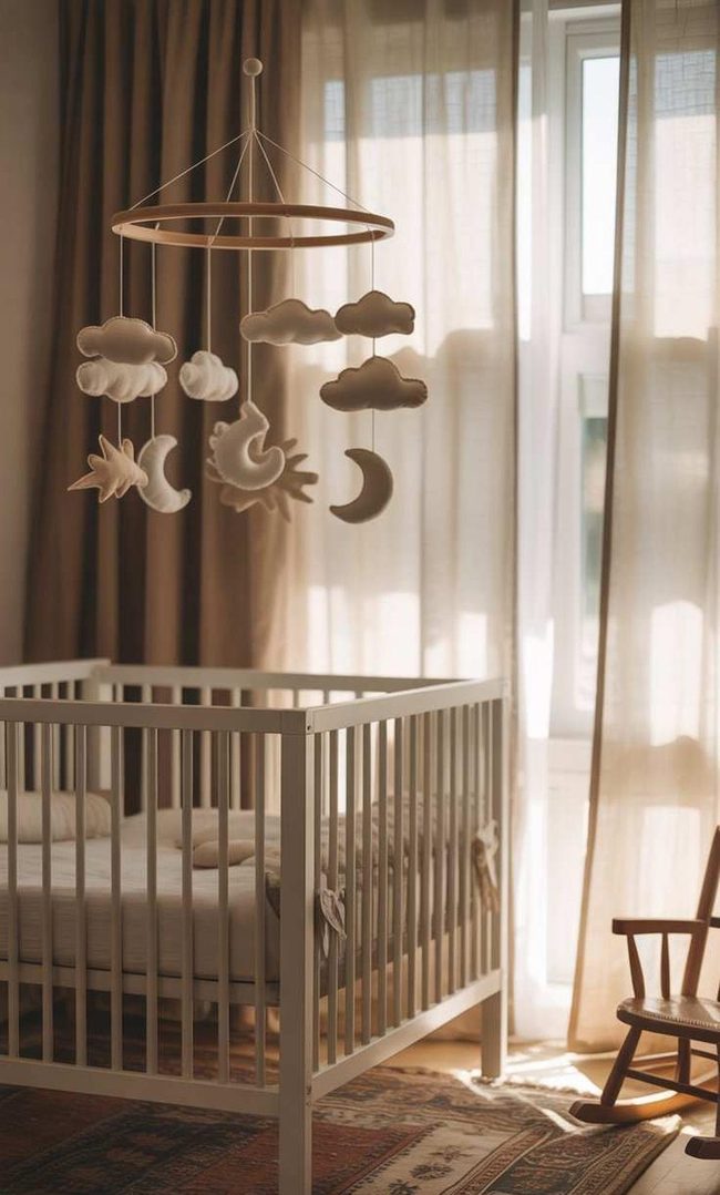 Delicate Felt Mobile Above Crib