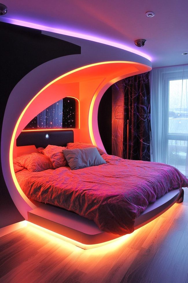 Neon Led Lights Transform Bedroom