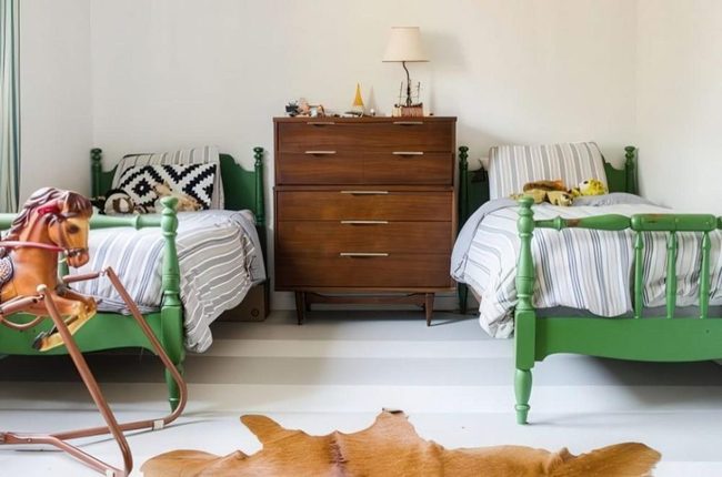 Green Wooden Beds, Striped Floors