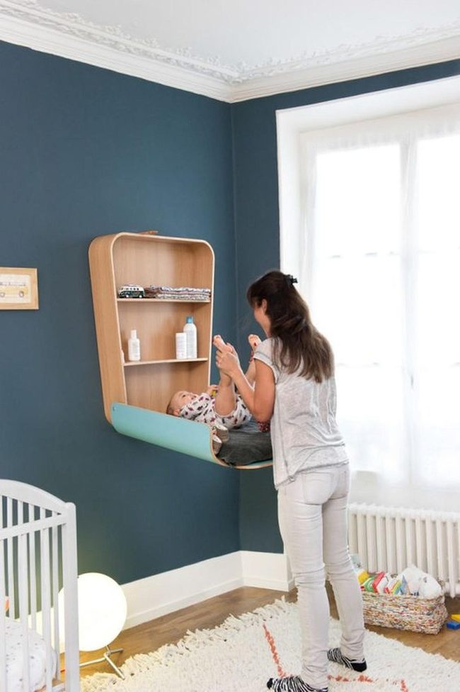 Dark Blue Nursery With Natural Light