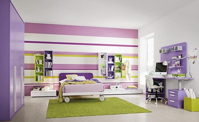 Purple-Green Striped Bedroom