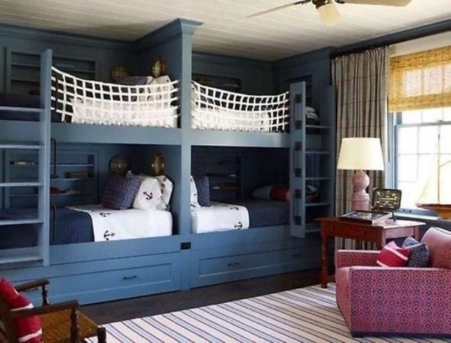 Navy Built-In Bunks Bedroom