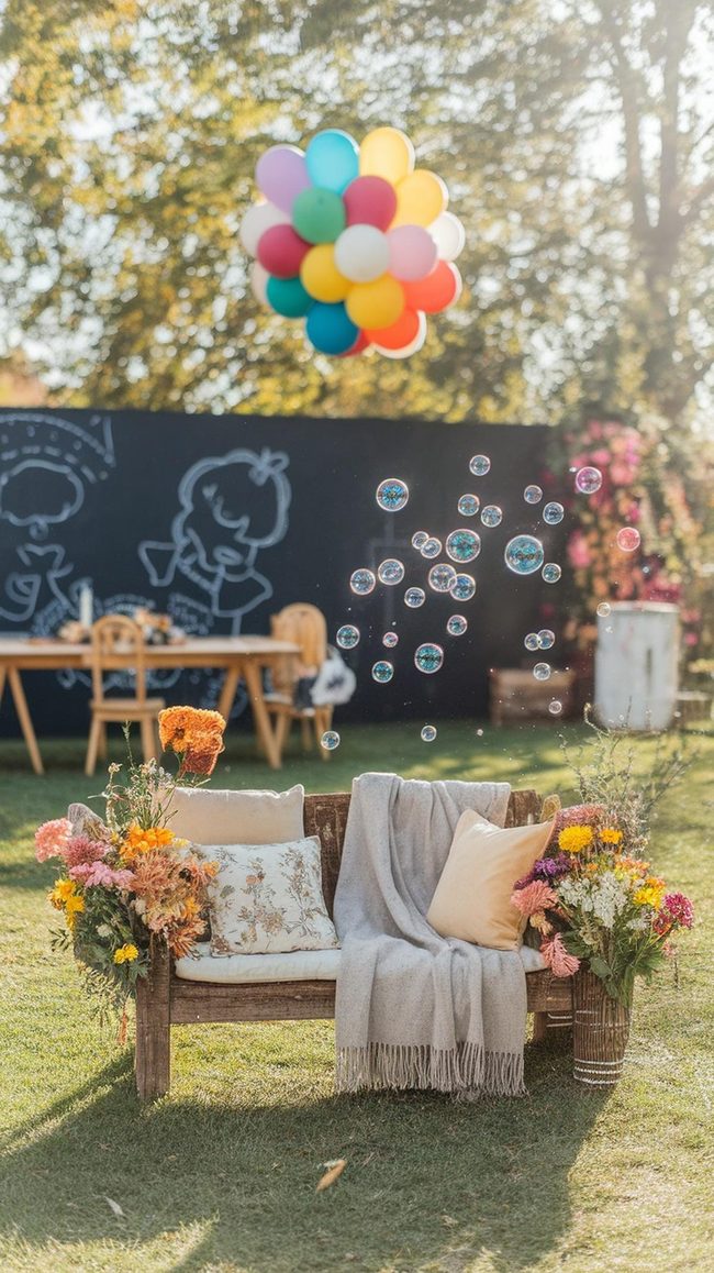 Wooden Bench With Boho Flowers